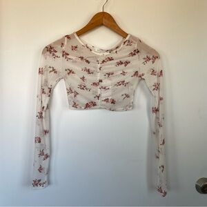 Antistar Floral Sheer Mesh Long Sleeve Crop Top NWT